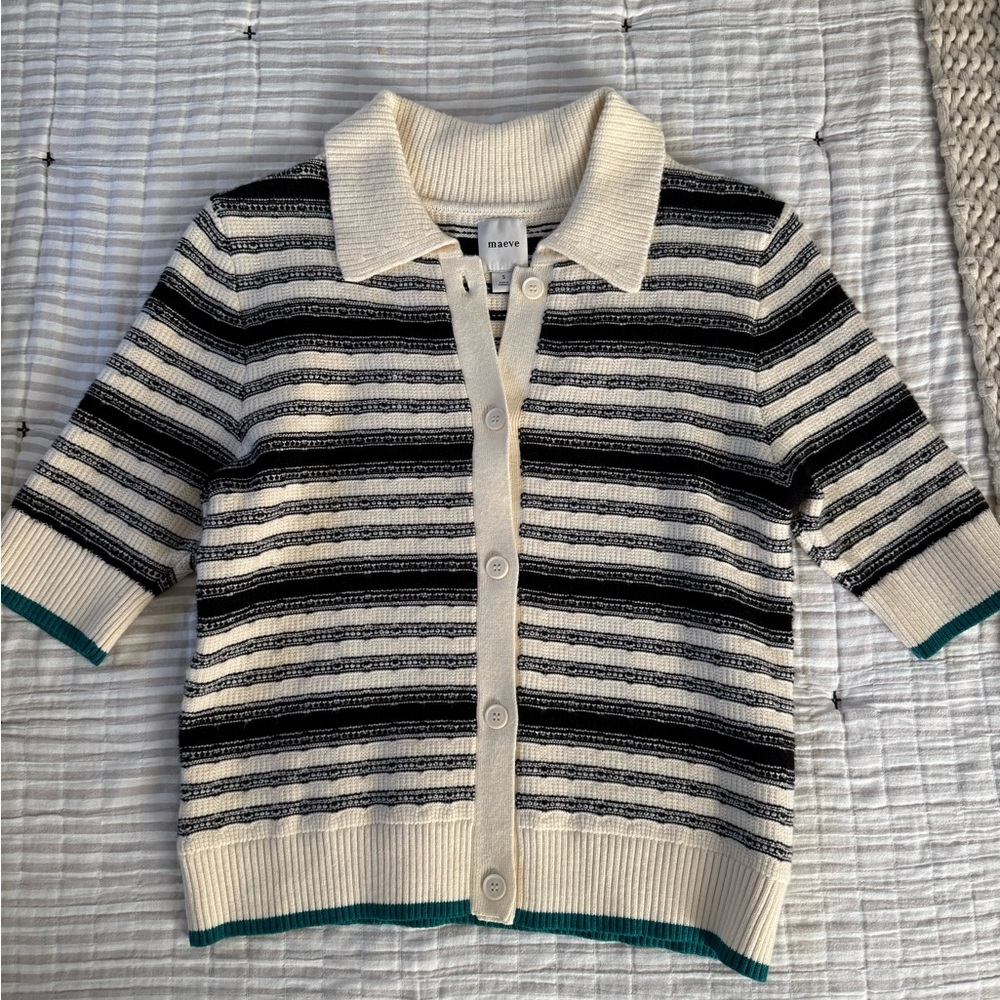 Anthropologie MAEVE - Kinsley Cardigan - Black and Cream Striped Knit, Size S